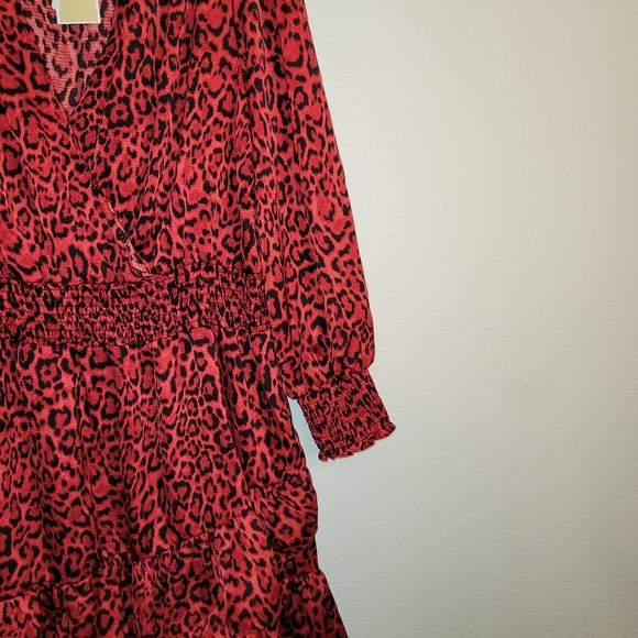 MICHAEL Michael Kors Animal Print Red Ruffled Long Sleeve Dress Size 2X - Picture 7 of 8